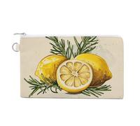 Lemon And Rosemary Coin Purse Canvas Wallet with Zipper Portable Mini Change Pouch Cute Money Pouch Small Organizer Coin Card Key Holder for Women Girls Daily Use Gift