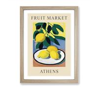 Lemon Athens Fruit Market Exhibition Framed Print | A2 Oak Framed Wall Art | Ready to Hang | Modern Food Picture | Living Room Bedroom Lounge Office