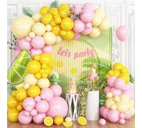 Lemon Balloon Arch Garland Kit, Pink and Pastel Yellow Balloon with Green Yellow Lemon Foil Balloons for Baby Shower Bridal Wedding Graduation Birthday Lemonade Theme Party Decorations