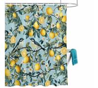 Lemon Bird Shower Curtain for Bathroom, Spring Summer White Floral Leaf Branch Bird Yellow Lemon Green Waterproof Cloth Fabric Bathroom Accessories Set with 12 Rust Proof Plastic Hooks, 60” x 72”