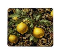 Lemon Blossom Decorative Mouse Pad, Yellow Citrus Fruits on Black Floral Design, Ideal for Spring Home Office, Waterproof Non-Slip Gaming Mouse Mat Square 8x10 Inch