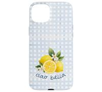 Lemon Blue Gingham Cottagecore Italian Summer Ciao Bella Case for iPhone 15 Plus