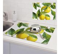 Lemon Branch Leaves Dish Drying Mat for Kitchen Counter, Absorbent Microfiber Drainer Mats, Non-slip Kitchen Draining Mat for Coffee Machine Dish Rack Pad 24"x18" Dish Drainer Pad