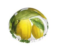 Lemon Branch Leaves Shower Cap for Women Double Layers Thick Hair Caps Reusable Waterproof Bath Caps with Elastic Band Hair Hat Washable Shower Hat for Men Women Spa Salon