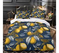 Lemon branches 3D Printed Quilt Cover 3pc Premium Microfibre Stain-Resistant Easy Vintage botanical print Duvet Cover 2 Pillowcases Zip Closure Bed Ensemble Couple Bedroom Single (135x200cm)