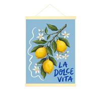 Lemon Canvas Hanging Poster Wall Art, Botanical Modern Leaf Flower Summer Blue Poster Hanging with Frame Bedroom Living Room Office Decor 12x16 Inches