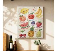 Lemon Canvas Kitchen Wall Art, Playful Fanciful Peach Watermelon Summer Yellow Wall Hanging Posters Artwork Prints Home Dining Bedroom Living Room Restaurant Decor 16x20 Inch
