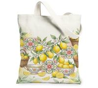 Lemon Canvas Tote Bag for Women, Spring Botanical Flower Basket Spring Yellow Washable Reusable Market Tote Bags for Shopping Brunch Park Library Day Trips 13x15 Inch