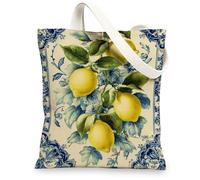 Lemon Canvas Tote Bag, Reusable Grocery Bags, Yellow Linen Lightweight Grocery Bags Shoulder Bags, Yellow, 13x15 Inch