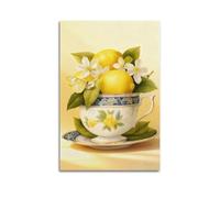 Lemon Canvas Wall Art Farmhouse Kitchen Decor Yellow Lemon with Flower Pictures Prints Summer Fresh Fruit Painting Rustic Wall Decor16x24inch(40x60cm)