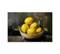 Lemon Canvas Wall Art Kitchen Picture Citrus Fruit Poster Yellow Lemons in Bowl Painting Vintage Still Life Prints Farmhouse Decor12x18inch(30x45cm)
