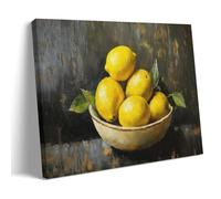Lemon Canvas Wall Art Kitchen Picture Citrus Fruit Poster Yellow Lemons in Bowl Painting Vintage Still Life Prints Farmhouse Decor16x24inch(40x60cm)