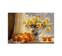 Lemon Canvas Wall Art Kitchen Picture Yellow Lemon Painting Prints Rustic Citrus Fruit Posters Window Still Life for Dining Room Decor12x18inch(30x45cm)