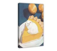 Lemon Cat Pie Art Print - Surreal Retro Cat Kitchen Decor Canvas Poster Bedroom Decor Landscape Office Room Decor Gift 16" L X 24" W