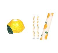 Lemon Ceramic Candle Holder & Lemon Design Tapered Dinner Candles Bundle