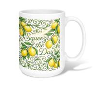 Lemon Ceramic Coffee Mug, Spring Fresh Leaf Chrysanthemum Spring Yellow Novelty Office Drinking Cup with Handle Ideal for Friends Family Co-Worker Lovers Eldership Senior 15 Oz