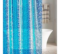 LEMON CLOUD Shower Curtain 180x200cm Blue Cobblestone Pattern Mould Proof Resistant PEVA Waterproof Weighted Hem Bathroom Curtains with 3 Magnets with 12 White Plastic Hooks