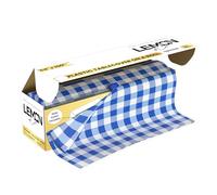 LEMON + Co. Blue Gingham Premium Plastic Tablecloth Roll - 54" x100' for Parties with Cutter Box - Cut to Size Rectangle & Round Disposable Tablecloth Plastic Table Cover
