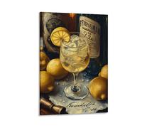 Lemon Cocktail Wall Art Vibrant Bar Drink Poster Print Featuring Sparkling Beverage with Ice Citrus Slice Modern Kitchen And Home Bar Decor on Canvas Mixology Beverage Enthusias Gift 24x36inch Frame