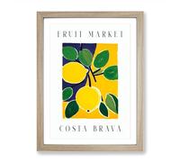 Lemon Costa Brava Fruit Market Exhibition Framed Print for Living Room Bedroom Home Office, Wall Art Picture Ready to Hang, Oak A2 (64 x 46 cm)