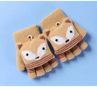 Lemon Daisy Accessories Children's Knitted Fox Flip Fingerless Gloves in Beige | Size: 6-9 Years Lemon Daisy Accessories Beige 6-9 Years