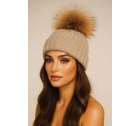 Lemon Daisy Accessories Fluffy Women's Adults Cable Knit Pom Pom Hat in Beige Lemon Daisy Accessories Beige One Size