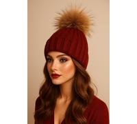 Lemon Daisy Accessories Fluffy Women's Adults Cable Knit Pom Pom Hat in Burgundy Lemon Daisy Accessories Burgundy One Size