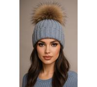 Lemon Daisy Accessories Fluffy Women's Adults Cable Knit Pom Pom Hat in Grey Lemon Daisy Accessories Grey One Size