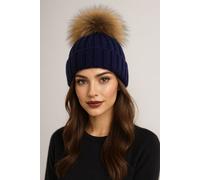 Lemon Daisy Accessories Fluffy Women's Adults Cable Knit Pom Pom Hat in Navy Lemon Daisy Accessories Navy One Size