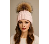 Lemon Daisy Accessories Fluffy Women's Adults Cable Knit Pom Pom Hat in Pink Lemon Daisy Accessories Pink One Size