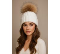 Lemon Daisy Accessories Fluffy Women's Adults Cable Knit Pom Pom Hat in White Lemon Daisy Accessories White One Size