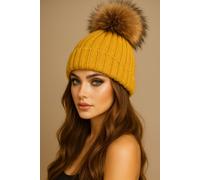 Lemon Daisy Accessories Fluffy Women's Adults Cable Knit Pom Pom Hat in Yellow Lemon Daisy Accessories Yellow One Size