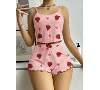 Lemon Daisy Accessories Women's Berry Sweet Dreams Ribbed Pyjamas Set in Pink | Size: Large Lemon Daisy Accessories Pink L
