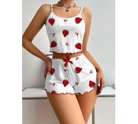 Lemon Daisy Accessories Women's Berry Sweet Dreams Ribbed Pyjamas Set in White | Size: Medium Lemon Daisy Accessories White M