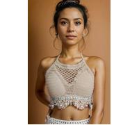 Lemon Daisy Accessories Women's Miri Crochet Summer Holiday Beach Crop Top in Beige Lemon Daisy Accessories Beige One Size