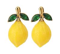 Lemon Dangle Earrings, Cute Lemon Accessories Jewelry Lovely Fruit Green Leaf Stud Earrings for Women Festival Party Cosplay
