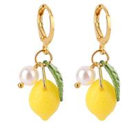 Lemon Dangle Earrings, Cute Yellow Jewellery Lemon Accessories Fruit Green Leaf Stud Earrings for Women Jewelry Festival Party Birthday Cosplay