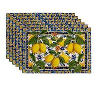 Lemon Design Placemats, Bright Yellow Country Style Table Mats for Summer Dining, Non-Slip Washable Indoor Outdoor Decorative Place mats Set of 6