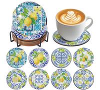 Lemon Diamond Art Coasters - 8 Pcs Diamond Painting Coasters Kit, Amalfi Coast Italy Souvenirs Rhinestone Gem Art Craft Kit for Adult Women