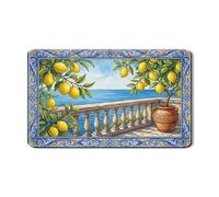 Lemon Dish Drying Mats for Kitchen Counter, Blue Floral Absorbent Rubber Dish Drainer Mat, Summer Coastal Pu Leather Drying Pad for Coffee Bar Protector 12x20 Inch