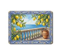 Lemon Dish Drying Mats for Kitchen Counter, Blue Floral Absorbent Rubber Dish Drainer Mat, Summer Coastal Pu Leather Drying Pad for Coffee Bar Protector 18x24 Inch