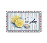 Lemon Dish Drying Mats for Kitchen Counter, Nautical Blue Striped Absorbent Rubber Mat, Summer Coastal Decor Drying Pad for Coffee Bar Protector 12x20 Inch