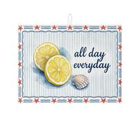 Lemon Dish Drying Mats for Kitchen Counter, Nautical Striped Absorbent Dish Drainer Rack Mat, Summer Coastal Microfiber Drying Pad for Coffee Bar 18x24 Inch
