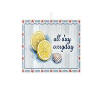 Lemon Dish Drying Mats for Kitchen Counter, Nautical Striped Absorbent Dish Drainer Rack Mat, Summer Coastal Microfiber Drying Pad for Coffee Bar 16x18 Inch