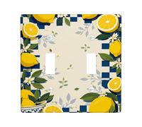 Lemon Double Light Switch Cover Plate, Farmhouse Rustic Flower Checkered Summer Yellow Plastic Standard Size Decorative Wall Plates for Home Living Room Bedroom Bathroom Decor