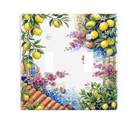 Lemon Double Light Switch Cover Plate, Mediterranean Rustic Flower Brick Summer Yellow Plastic Standard Size Toggle Light Switch Cover for Home Living Room New Apartment Decor