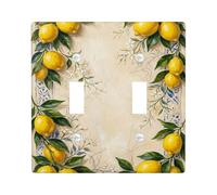 Lemon Double Light Switch Cover Plate, Rustic Vintage Flower Leaf Summer Yellow Plastic Standard Size Wall Switch Plates Accents for New Apartment Home Bedroom Office Decor