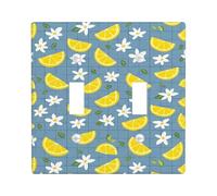 Lemon Double Light Switch Cover Plate, Summer Tropical Flower Leaf Summer Yellow Plastic Standard Size Toggle Light Switch Cover for Living Room Bedroom Home Office Decor