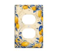 Lemon Duplex Outlet Covers Wall Plate, Botanical Vintage Leaf Flower Summer Yellow Plastic Standard Size Face Plates for Electrical Outlets for New Apartment Home Bedroom Office Decor