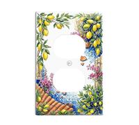 Lemon Duplex Outlet Covers Wall Plate, Mediterranean Rustic Flower Brick Summer Yellow Plastic Standard Size Face Plates for Electrical Outlets for Home Living Room Bedroom Bathroom Decor